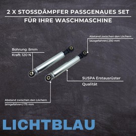Lichtblau 2 x SUSPA Shock Absorbers for Miele Washing Machine, Colour Silver, Vibration Damper 8 mm Bore 120N Suitable for Part No. 4500826 4151285 I Replacement Washing Machine Damper