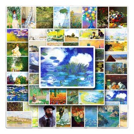 Pack of 50 Monet Sticker Pack Oil Painting Sticker Set Waterproof Vinyl Stickers for Laptop Children Cars Motorcycle Bicycle Skateboard Luggage Suitcase Computer Sticker Graffiti Decal
