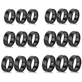 18PCS Stainless Steel Blank Core Ring 8mm Plain Inlay Finger Rings Round Solid Metal Band Size 6/7/8/9/10/11 Comfort Simple Brushed Matte Polished Silver Wedding Ring for DIY Jewelry Making (B2)