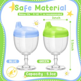 Irenare 2 Pcs Baby Wine Sippy Cup Plastic Goblet Cup No Spill Wine Glass Sippy Cup Baby Goblet Cup Baby Sippy Cup Wine Glass Beverage Mug Milk Bottle with Lid for Kids (Blue,Green)