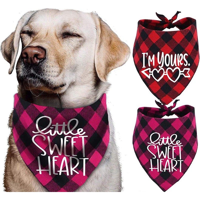 Pack of 2 Dog Bandana Valentines Day - Reversible Buffalo