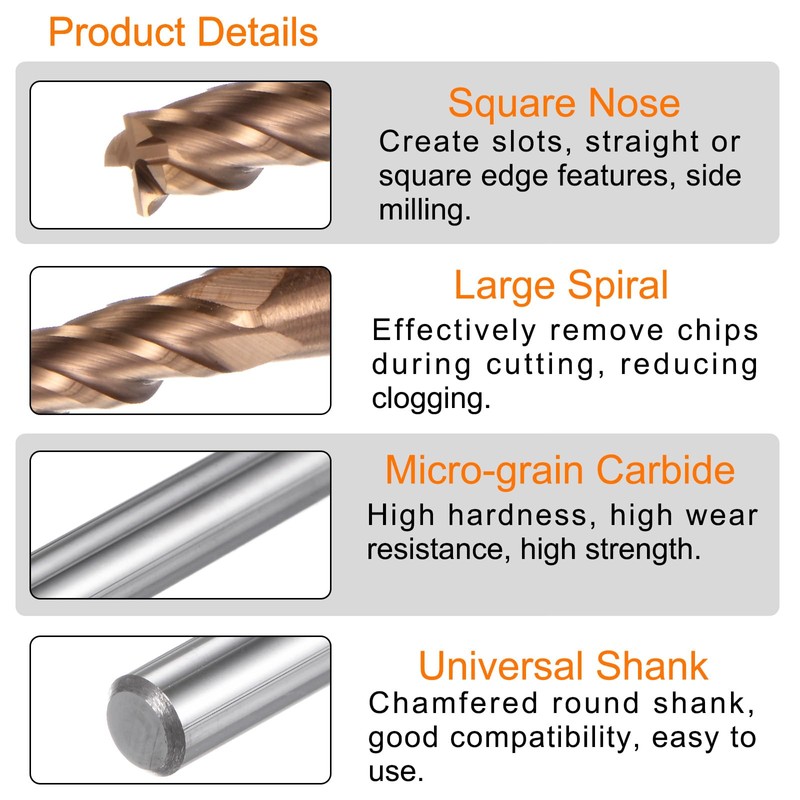 sourcing map 2pcs Carbide Square End Mills 3mm (1/8") Dia