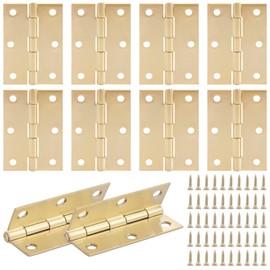 MEIDIV 10PCS Door Hinges 3 inch, 75mm Butt Hinges, Heavy Duty Interior Stainless Steel Hinges, Folding Butt Hinges, Brass Hinge for Door, Window, Wooden Box Gold
