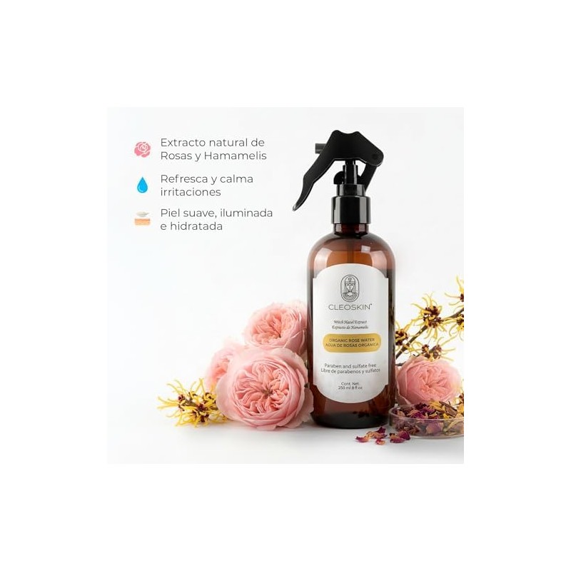 CLEOSKIN Agua de rosas facial con Hamamelis 250 ml