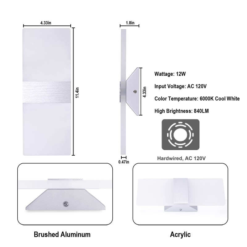 TRLIFE Modern Wall Sconces, Dimmable Wall Sconces Set of 2