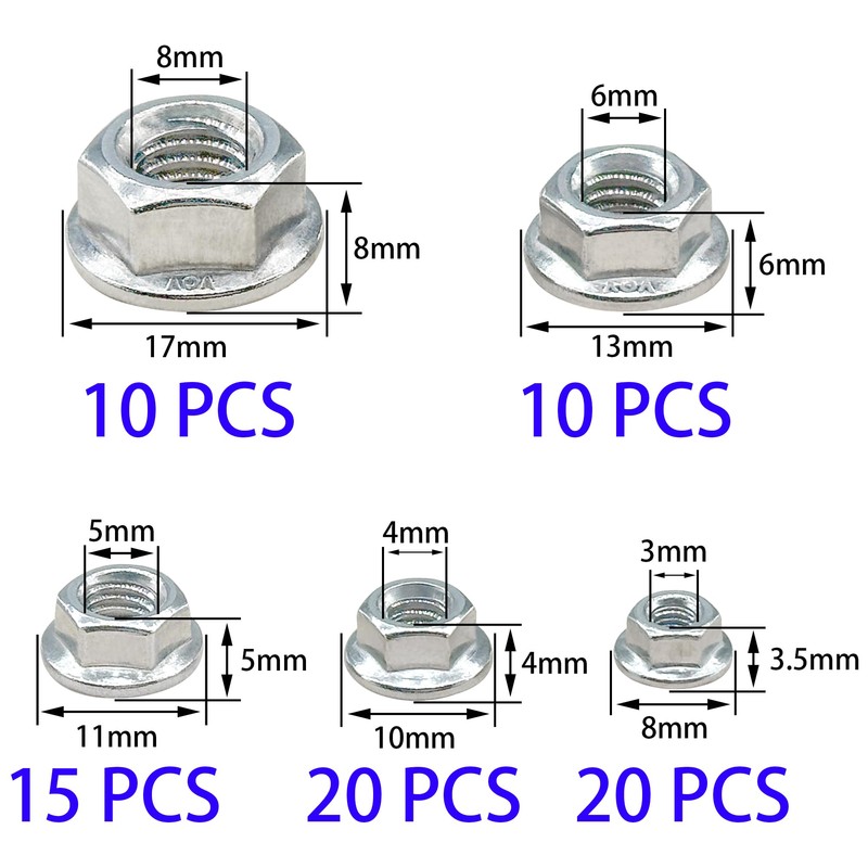 75 PCS M3 - M8 304 Stainless Steel Hex Flange