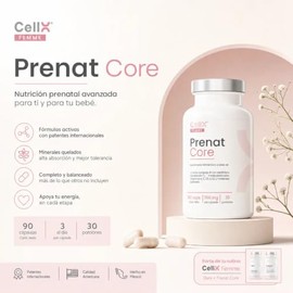CellX Femme Prenat Core, Vitaminas Prenatales con Metilfolato 5-MTHF Quatrefolic, Hierro Bisglicinato Ferrochel, Colina, Complejo B y Minerales, 90...