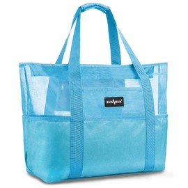 [ZUXNZUX] Beach Bag, Pool Bag, Lightweight, 38L Capacity, Waterproof, Foldable, Mesh Bag for Beach, Shopping, Swimming, Gym, Spa, Spa, Travel, New Blue Waterproof