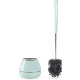 Toilet Brush and Holder Set, Silicone Toilet Bowl Cleaner Brush, Bathroom Cleaning Bowl Brush Kit with Tweezers, Bathroom Accessories with Aluminum Handle - White - Color: green, Material Type: Silicon 1Pack