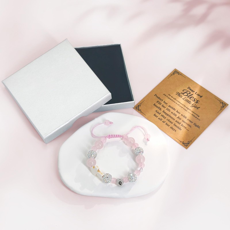 Cross Initial Q Bracelet for Girls, Baptism Gifts for Girl,