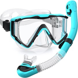 Zeligerstar Adult Snorkeling Set, Improved Diving Mask and Snorkel, Dry Top Snorkel Mask Set, Professional Adult Snorkeling Gear for Swimming Diving Scuba (Transparent) Green