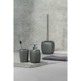 WENKO 20019100 Bicchiere porta soazzolino in ceramica Faro grigio, Ceramica, 7.5 x 10.7 x 7.5 cm, Grigio