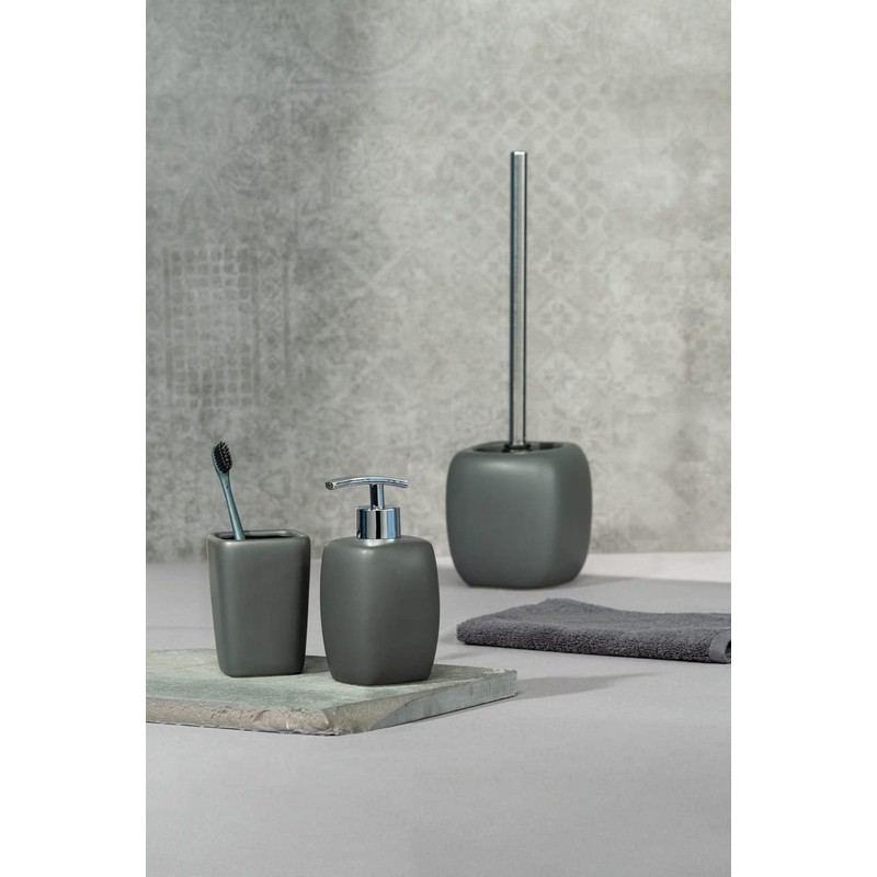 WENKO 20019100 Bicchiere porta soazzolino in ceramica Faro grigio, Ceramica,