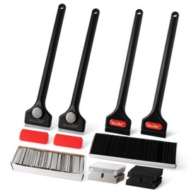 NEWISHTOOL 4 Pcs Long Handle Razor Blade Scraper with 100 PCS Plastic Blades and 100 PCS Metal Razor Blades, Sticker Remover Glue Residue Scraper Tool Long Reach Razor Scraper for Hard to Reach Corner