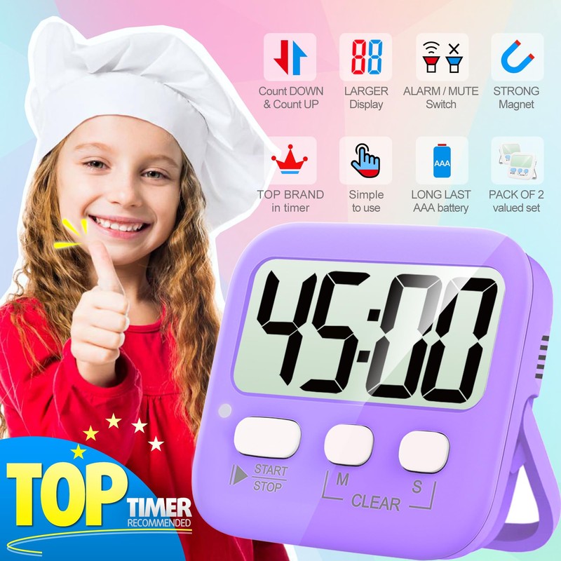 Antonki 2 Pack Digital Timer for Kids, Magnetic Countdown Kitchen
