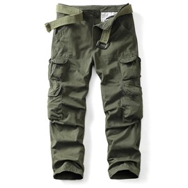 AKHIKING Men's Camo Cargo Pants Work Cotton Tactical Combat Military Casual Trousers with 10 Pockets Army Green 32