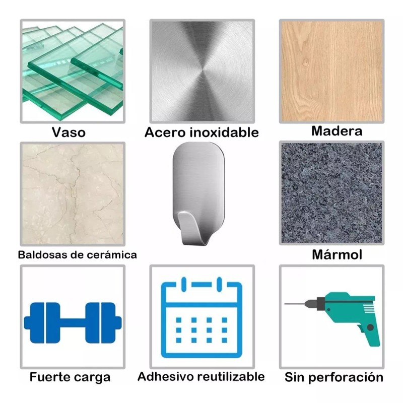 Generic 50 Ganchos Adhesivos De Acero Inoxidable Para Baño O