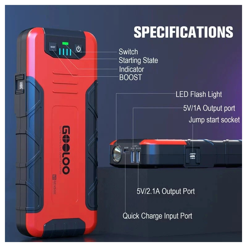 GOOLOO Car Battery Jump Starter 4500A Peak Portable Jump Box(10L