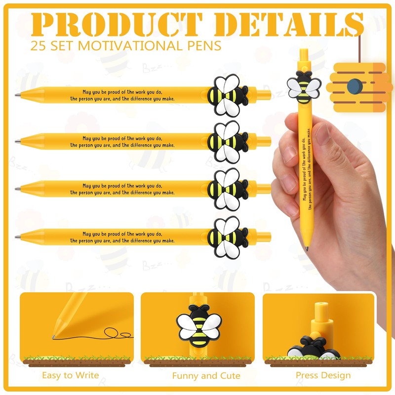 Qilery 25 Sets Bee Theme Pen Favor Bulk – Thank
