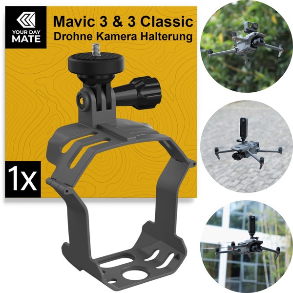 Camera Mount for Drones, Compatible with DJI Mavic 3, DJI Mavic 3 Classic, in Grey/Black, Sports Camera Adapter Compatible with DJI Osmo Action, Insta360, GoPro, Expansion Mount Drone