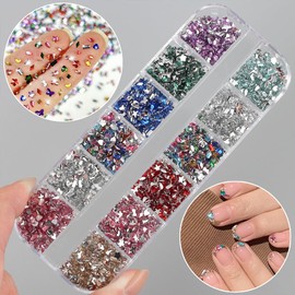 2000pcs Small Nail Rhinestones and Charms for Nails Design Nail Gems Flatback Rhinestones for Nails Decor 3D Nail Charms and Gems for Nails Colorful Rhinestone Nail Diamonds Nail Jewels for Nail Art