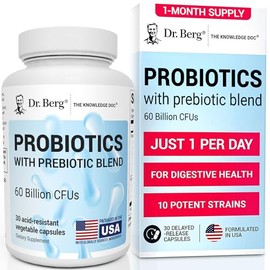 Dr. Bergs Probiotic Capsules with 60 Billion Probiotics - Probiotics for Digestive Health with 10 Prebiotics and Probiotics Strains - Probiotic...    