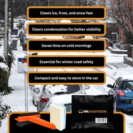 Tek Automotive Twin Pack Double Sided Demister Pad & 3in1 Car Ice Scraper Squeegee Set – Microfibre & Chamois Demister Pad, Heavy Duty Windscreen Ice Scraper for Car, Winter Car Kit, Car Window Sponge