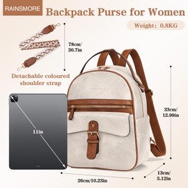 RAINSMORE Backpack Purse for Women Fashion Mini Leather Backpack Anti-Theft Travel Backpack Designer Ladies Shoulder Bag