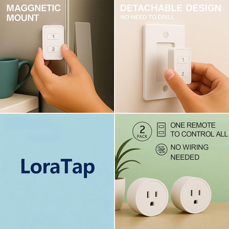LoraTap Mini Wireless Remote Control Outlet Plug Adapter (2 Pack)