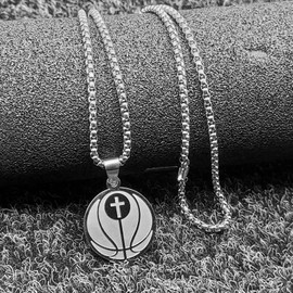 omodofo Sports Pendant Necklace Baseball Inspirational Bible Verse Luke 1:37 Christian Gift for Teens (Basketball Necklace - Silver)