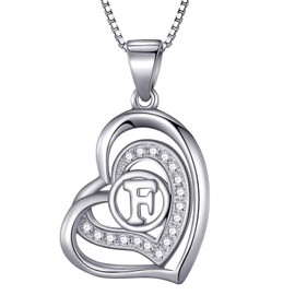 Morella® Ladies’ Necklace Heart with a letter, 925 Sterling, Rhodium-Plated Silver, with Zirconia stone, White, 46 cm, Silver