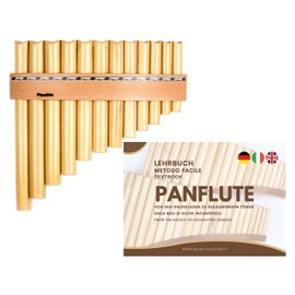 Plaschke Pan Pipe, Wooden Strap Design, Handmade with Textbook, 12 Pipes in C Major