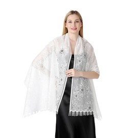 Huralona Women Floral Lace Shawls and Wraps for Evening Dress (Lacy, White)