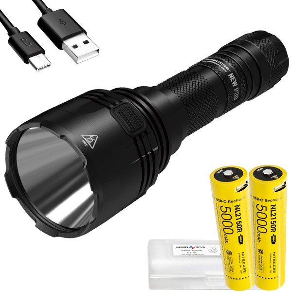 Nitecore New P30 1000 Lumen 676 Yard Long Throw Hunting Flashlight with 2X 5000mAh USB-C Rechargeable Battery and LumenTac Battery Case
