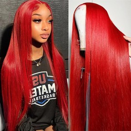 Red Lace Front Wigs Human Hair for Black Women Burgundy Red 13x4 Straight HD Lace Front Wig Human Hair Pre Plucked with Baby Hair 180% Density Red Colored Glueless Straight Wig Human Hair 24 Inch