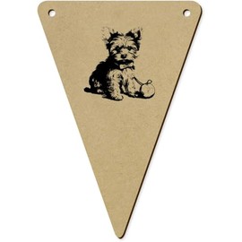 5 x 140mm 'yorkie puppy with toy' Wooden Bunting Flags (BN00079819)