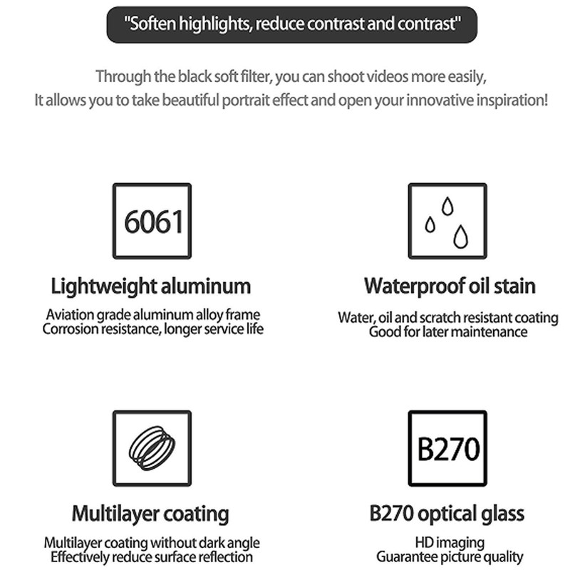 Black Diffusion Filter Portrait Mist 1/4 SLR Camera Soft Lens