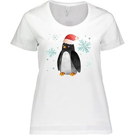 inktastic Christmas Penguin in Red Santa Hat with Snowflakes Women's Plus Size T-Shirt 3X 0020 White 3db8a