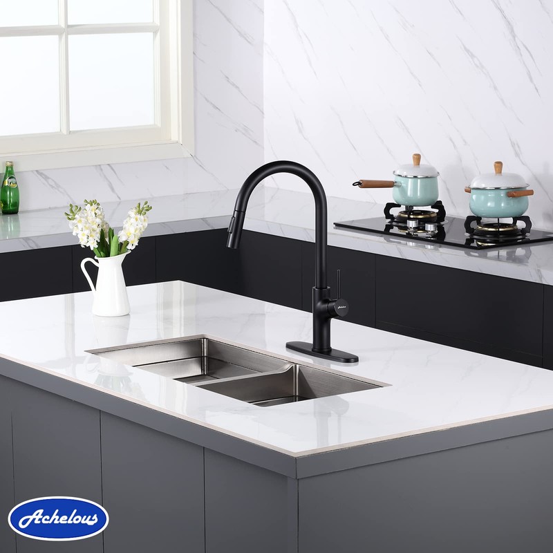 Achelous Black Kitchen Faucet with Pull Down Magnetic Docking Sprayer,Stainless