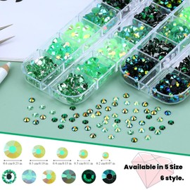 Sinyanail Green Flatback Rhinestones Kit for Nails, 12780pcs 2-6mm Mixed Sizes Crystals AB Transparent Jelly Rhinestones Stones Round Manicure Gems with Pickup Pen and Curved Tweezer (5 Box-Green)