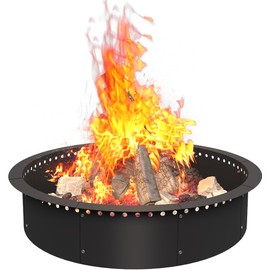 AnBaiMei 39 Inch Smokeless Fire Pit Ring Insert Outdoor, Heavy Duty Metal Steel DIY Firepit Rim Liner Round Campfire Rings for Outside Wood Burning Above or In-Ground, Black
