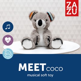 ZAZU Coco The Koala - Musical Soft Toy with Heartbeat Sound | Soothing Sounds for Easy Baby Settling | Auto-Off | Shake & Cry Sensor | Washable