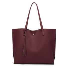 Dreubea Women's Soft Faux Leather Tote Shoulder Bag from, Big Capacity Tassel Handbag Dark Red