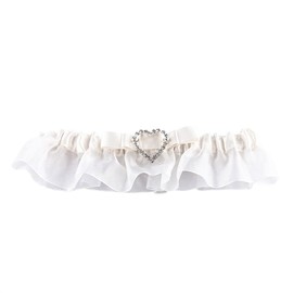 Weddix Glamour Garter in Cream for the Bride, Flexible up to 60 cm Circumference - Stylish Garter with Rhinestone Brooch in Heart Shape as Romantic Bridal Accessory