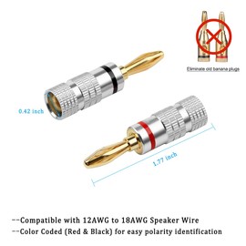 UVOOI Speaker Banana Plugs 2 Pairs/4 Pcs, Gold Plated Speaker Plugs Audio Connector Closed Screw for Speaker Wire, Home Theater, Audio/Video Receiver, Amplifiers, Speaker Wall Plates and Sound Systems
