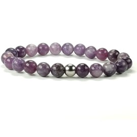 ZILALI Crystal Gemstone Beaded Bracelet, Natural 8mm Stone Bracelet for Women or Men Reiki Chakra Crystal Healing Bracelet for Gift Natural Purple Lepidolite