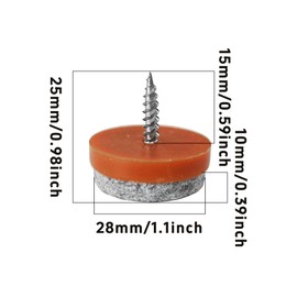 Runseaway 40PCS 28mm/1.1” Felt Furniture Pads, Screw-in Slider Glides for Wooden Chair Legs & Table Feet, Heavy Duty Hardwood Floor Protectors, Noise Dampening, Brown