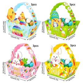 Pack of 12 Easter Baskets Craft Paper, Easter Basket Craft Set, DIY Easter Nest, Easter Basket for Filling, Easter Basket with Handle, Easter Basket Children, Easter Crafts Children (Baskets)