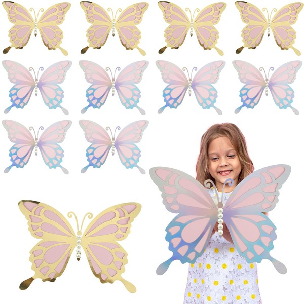 12pcs Grand Décorations Papillon 3D, Décoration Murale Papillon 3D avec 50pcs Autocollants Perles Décoration Murale Papillon Géant pour Anniversaire Baby Shower Mariage