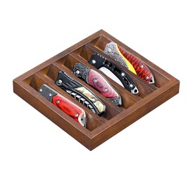 amoard Knife Display Case Knife Holder for Pocket Knife Case Storage, Edc Tray Fits Edc Flashlight (Walnut,1 Pack)